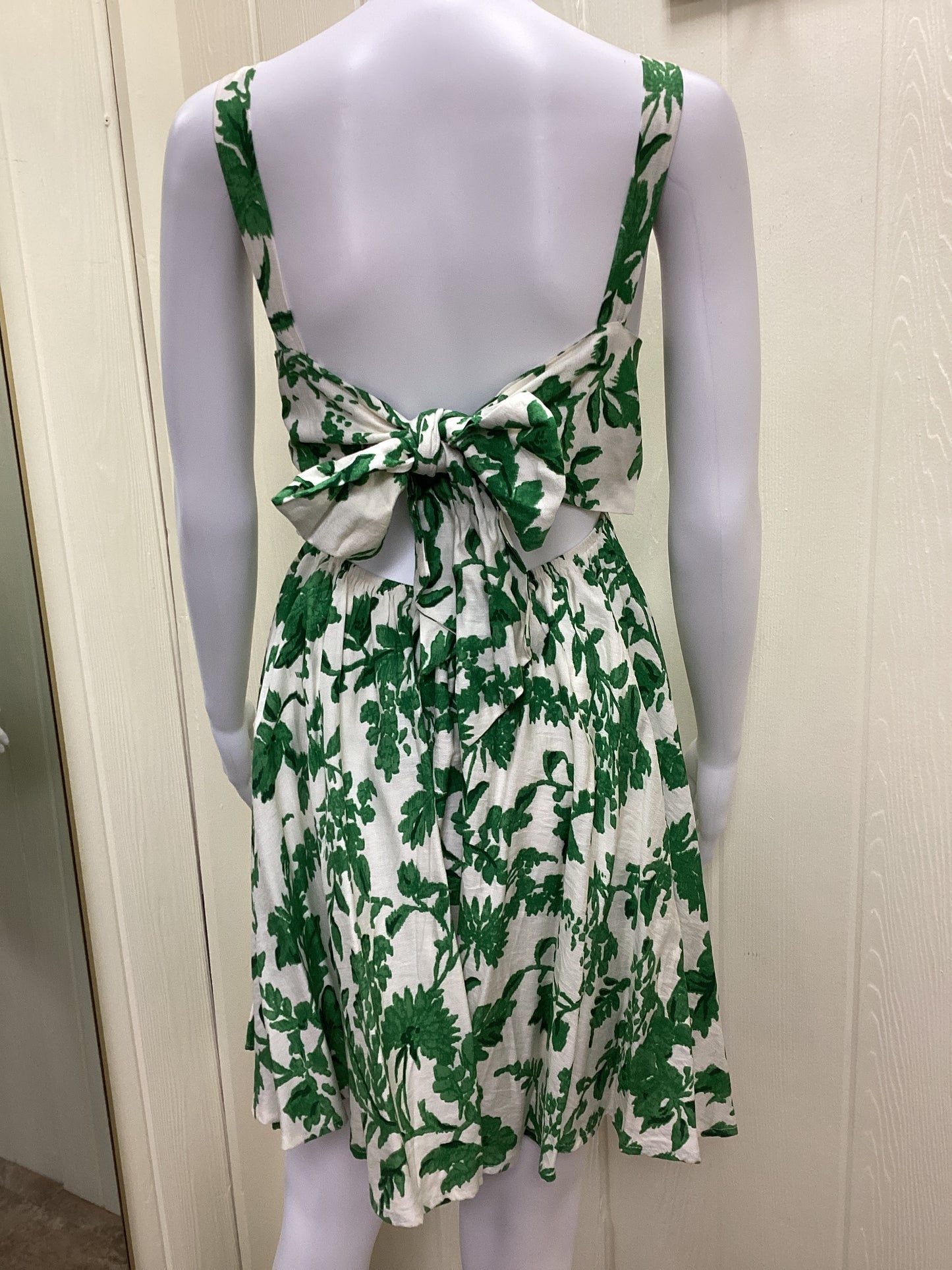 Green and Ivory Floral Tieback Dress