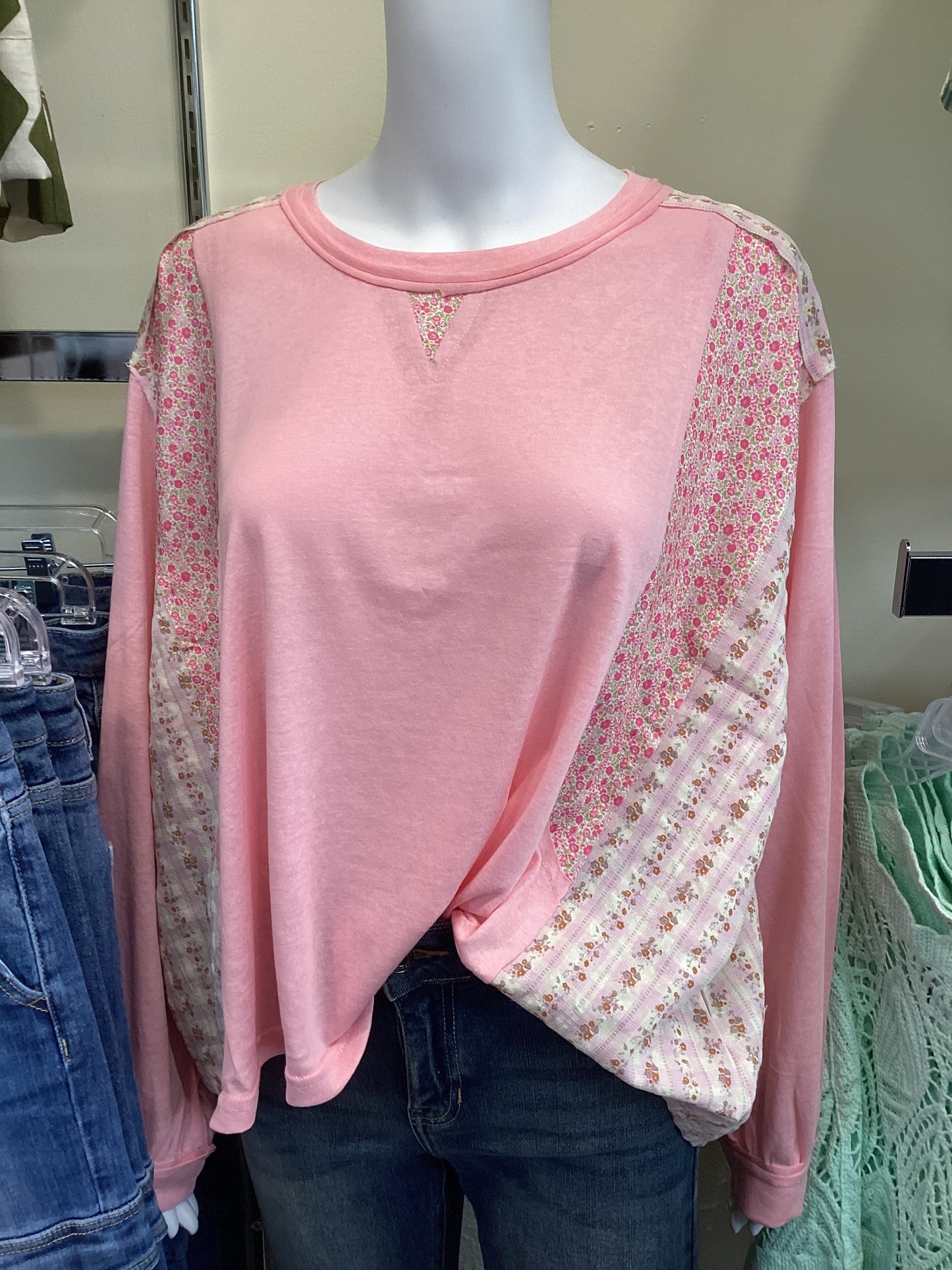 POL Pink Floral Long Sleeve Shirt