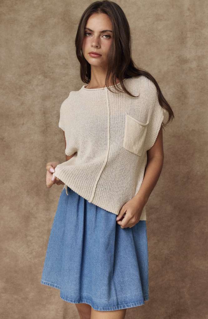 Ari Cropped Loose Knit w/ Pocket Knit
