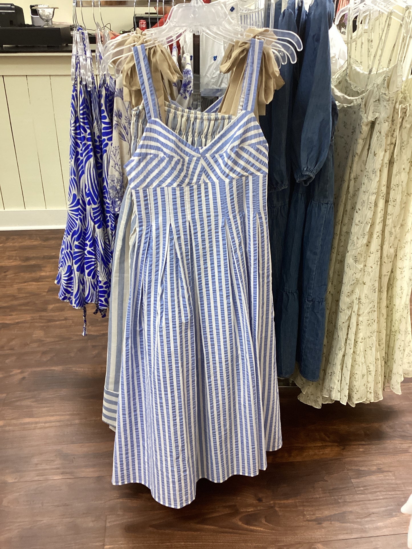 Blue and White Stripe Thin Strap Dress
