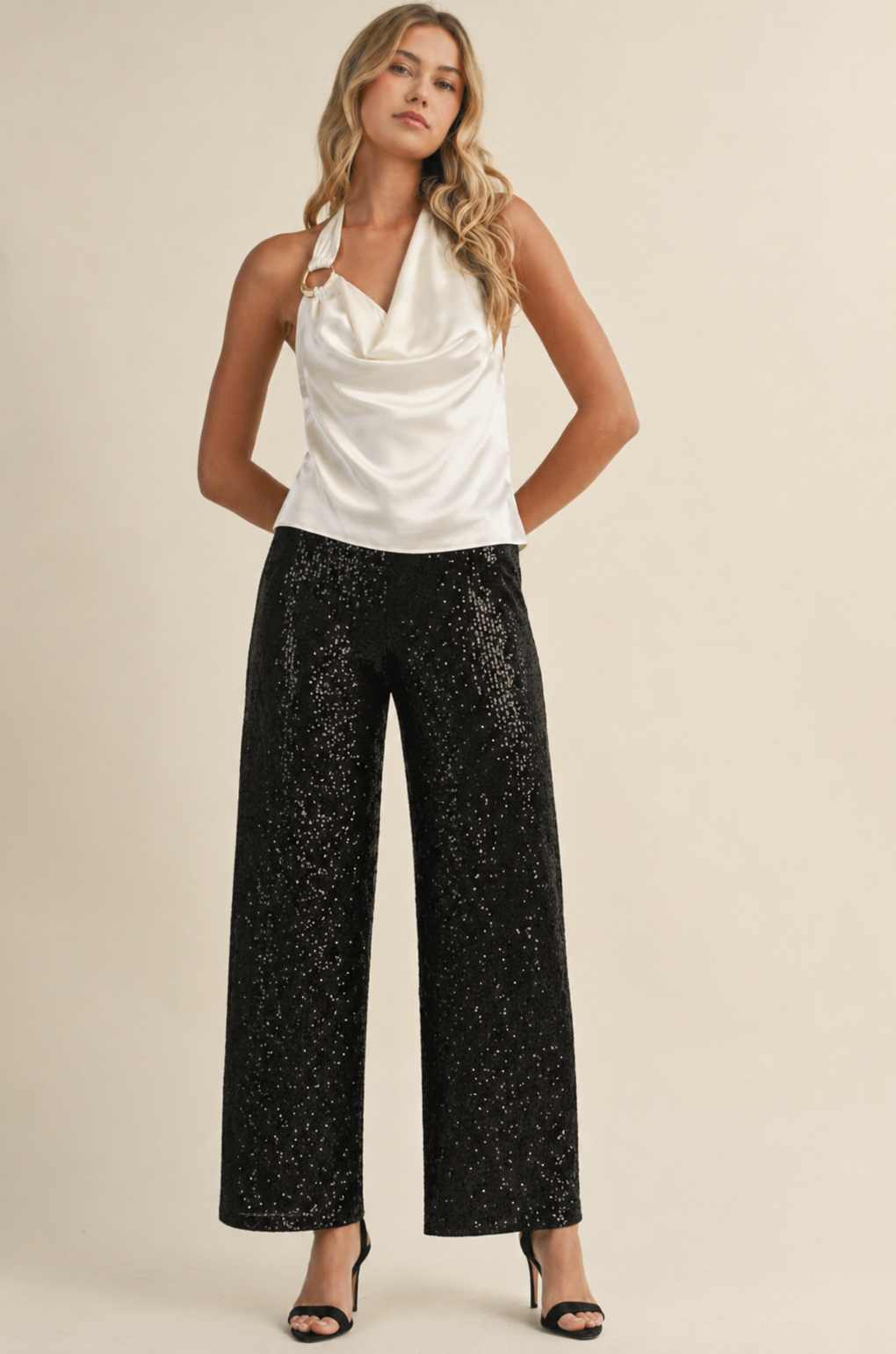 Backless Cowl Neck Silky Top