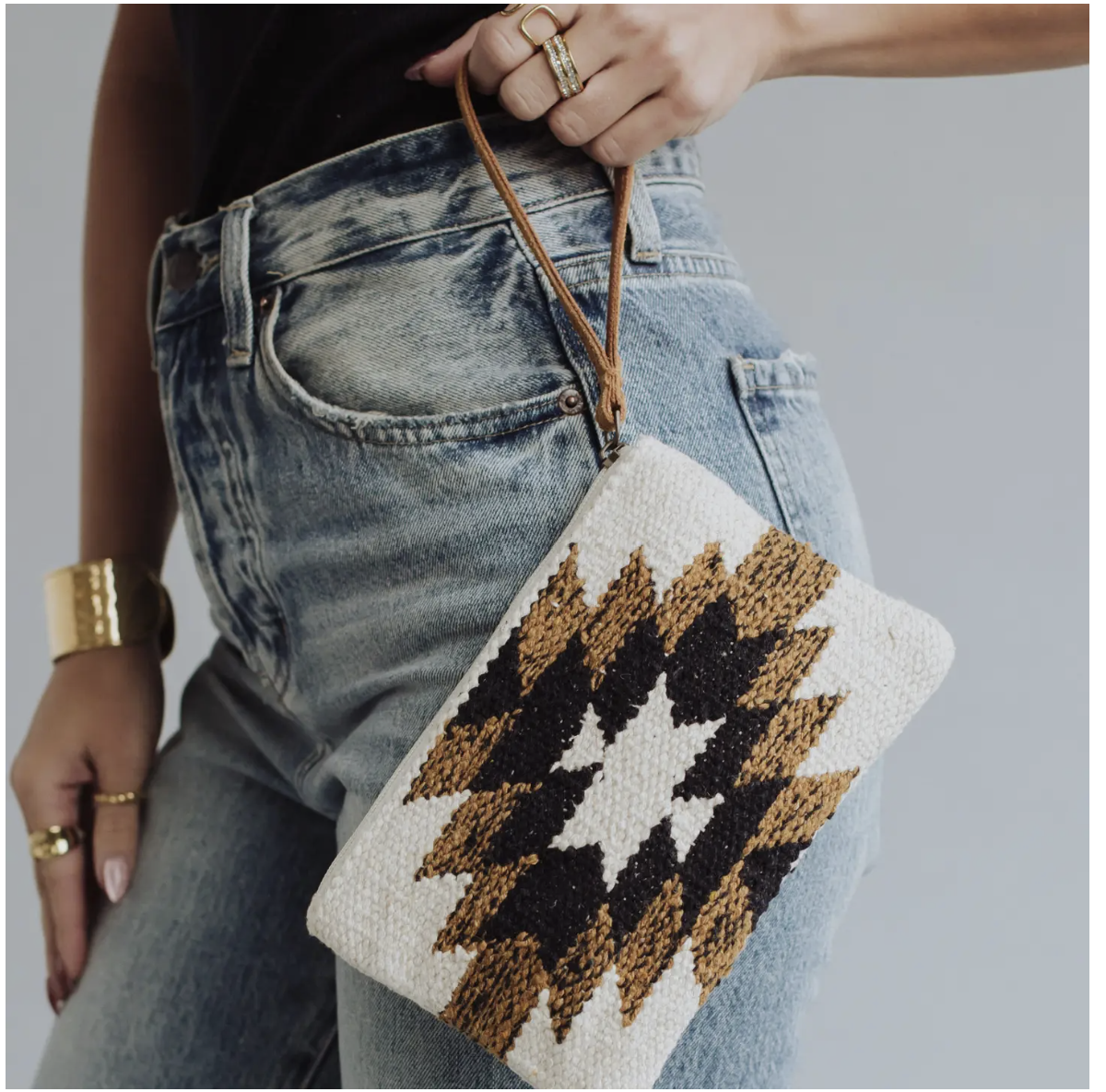 Black, White & Brown Aztec Wristlet