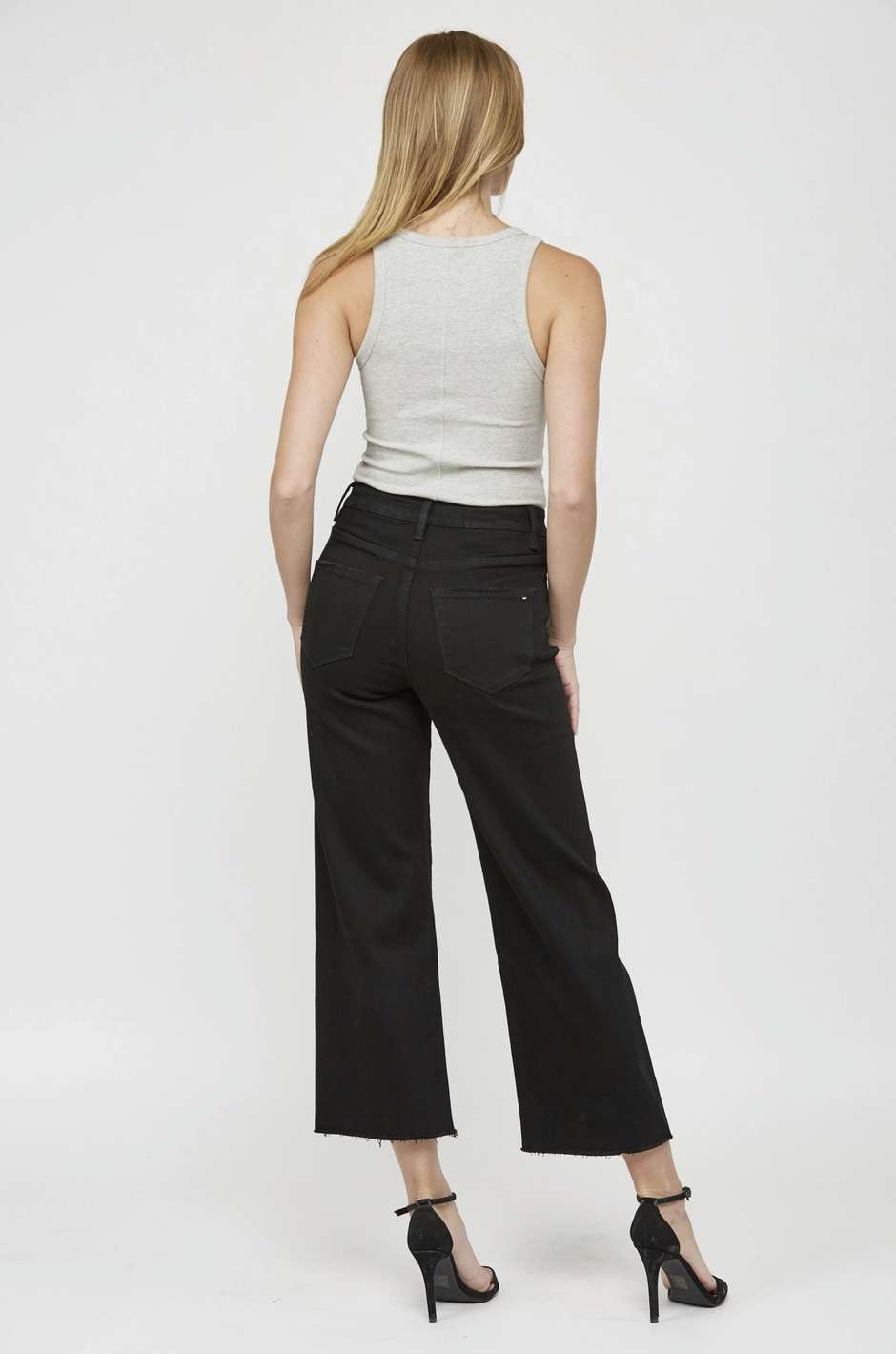 Black Wide Leg Crop Fray Jeans