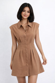 Camel Tapered Waist Mini Dress