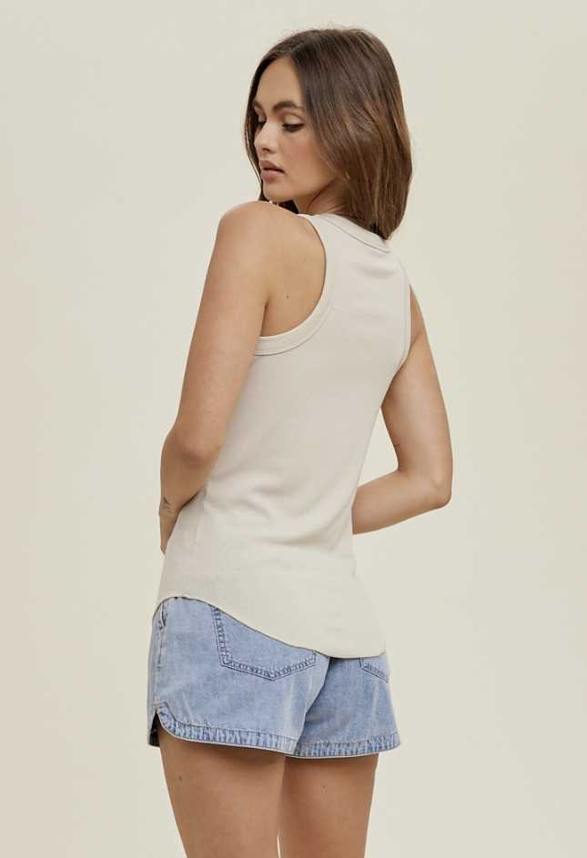 Crew Neck Ribbed Knit Tank Top