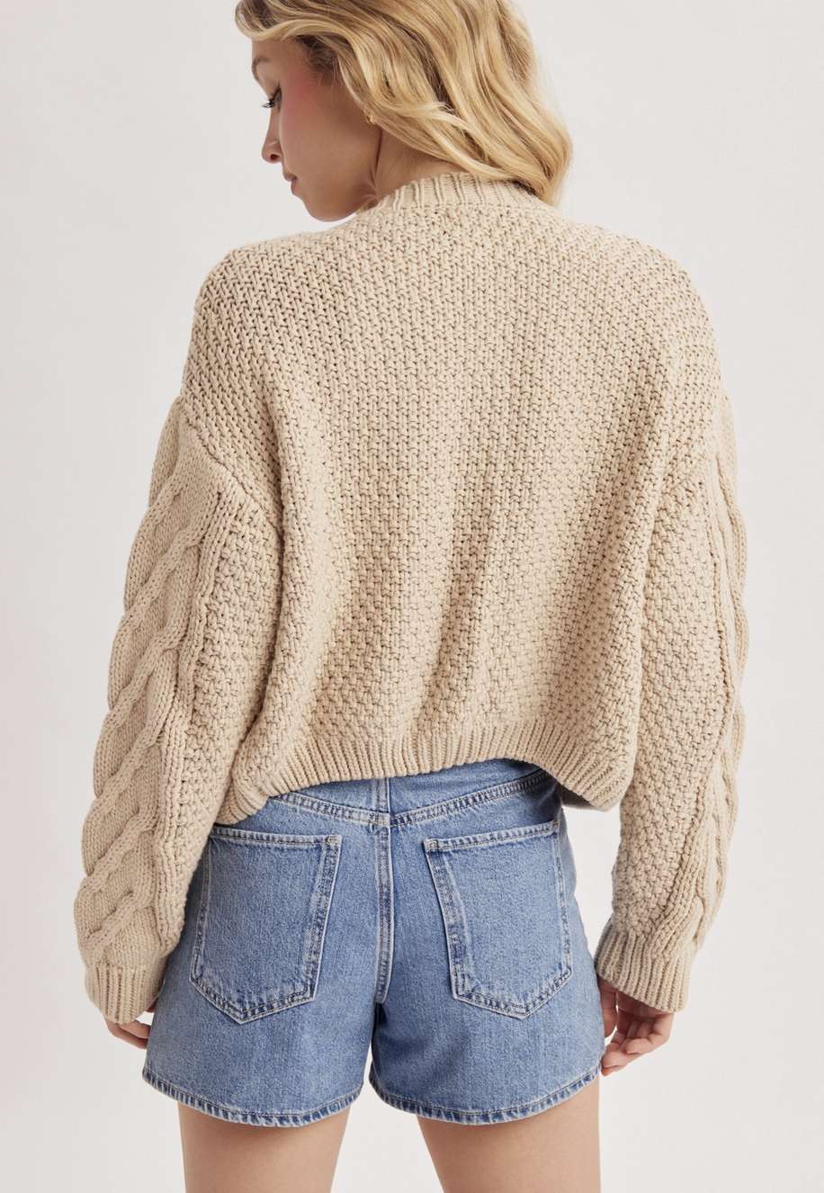 Cropped Button Front Cable Knit Cardigan Sweater