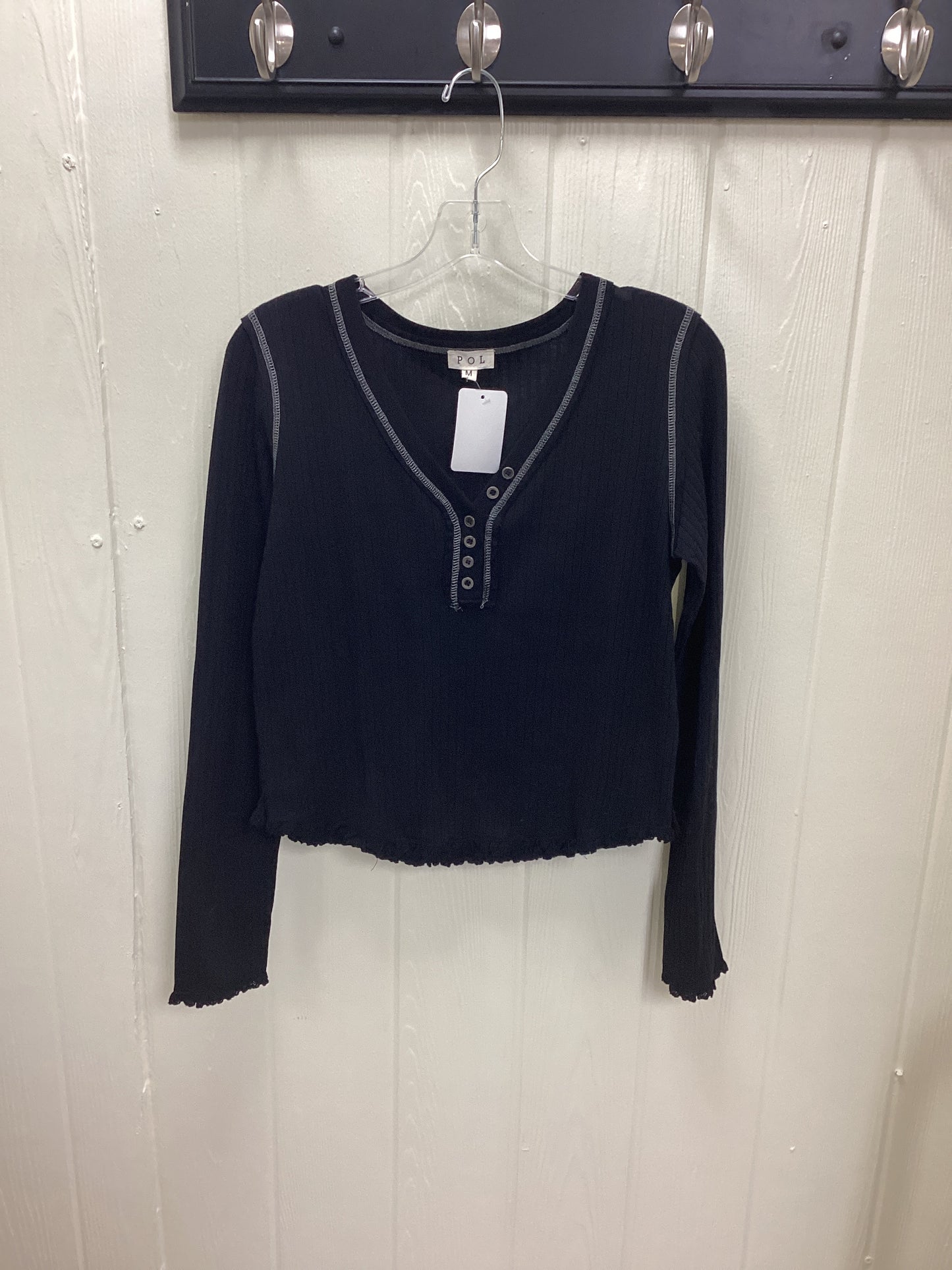 Black Button Henley White Stitch Shirt