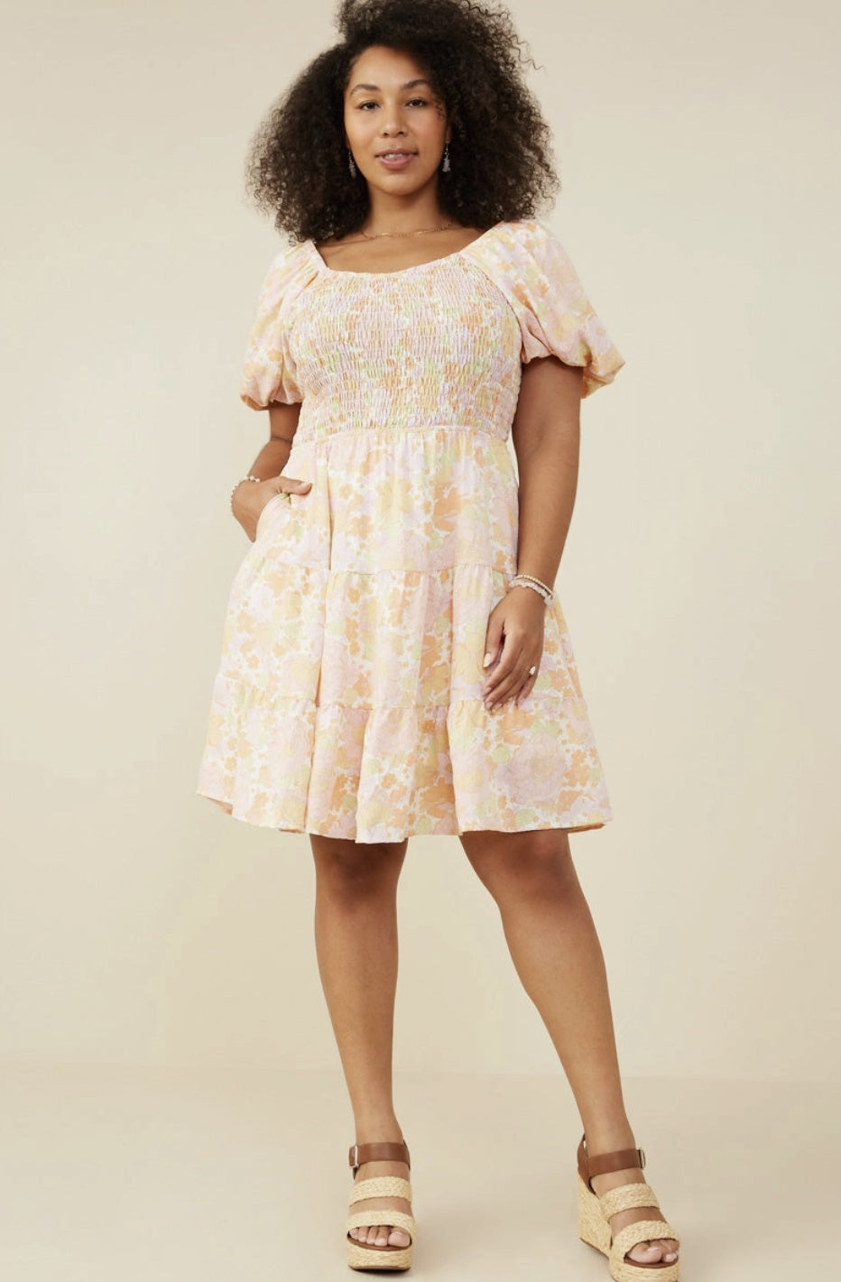 Detail Floral Puff Sleeve Dress