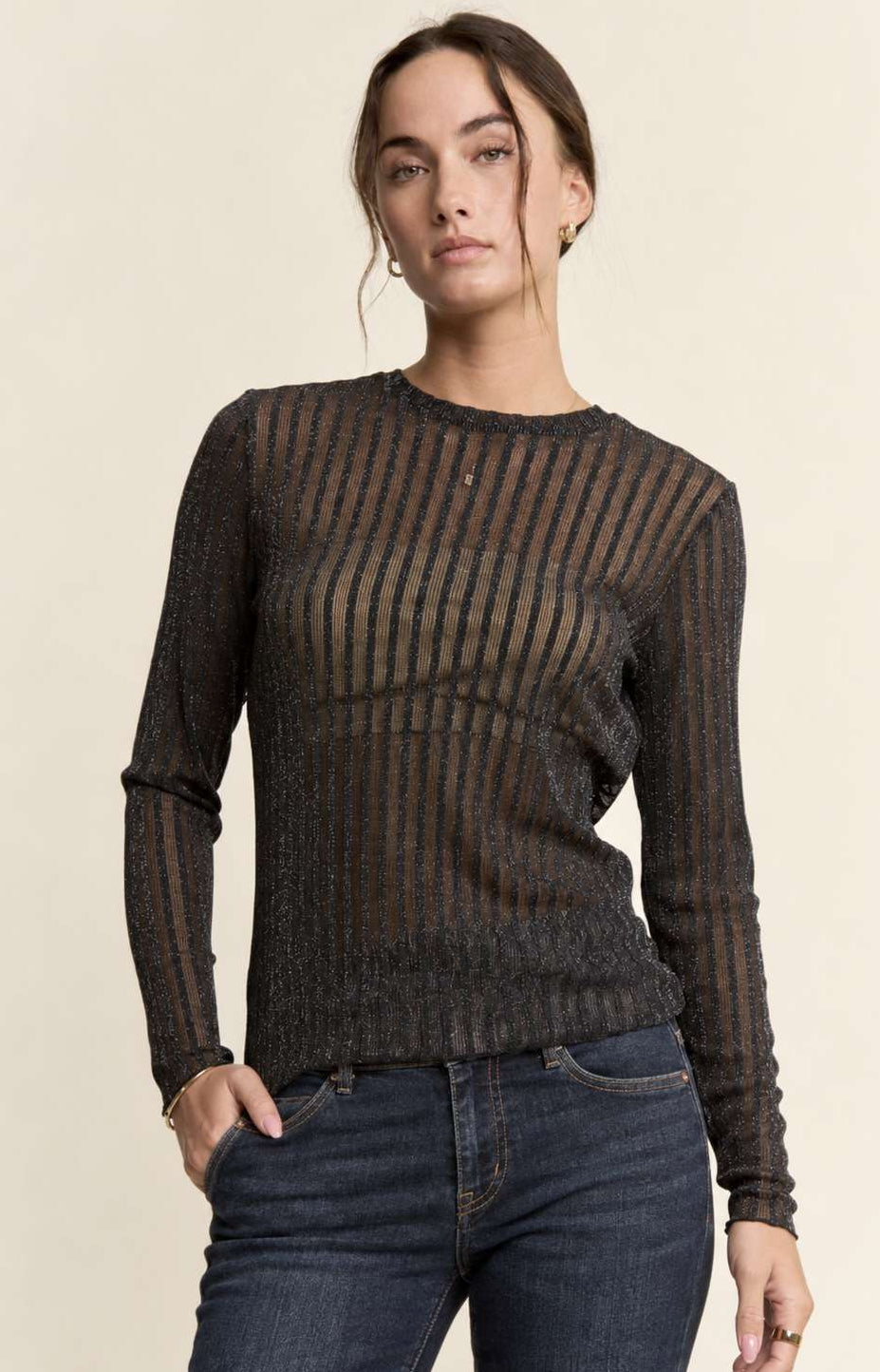 Diamond Sheer Mesh Long Sleeve Top