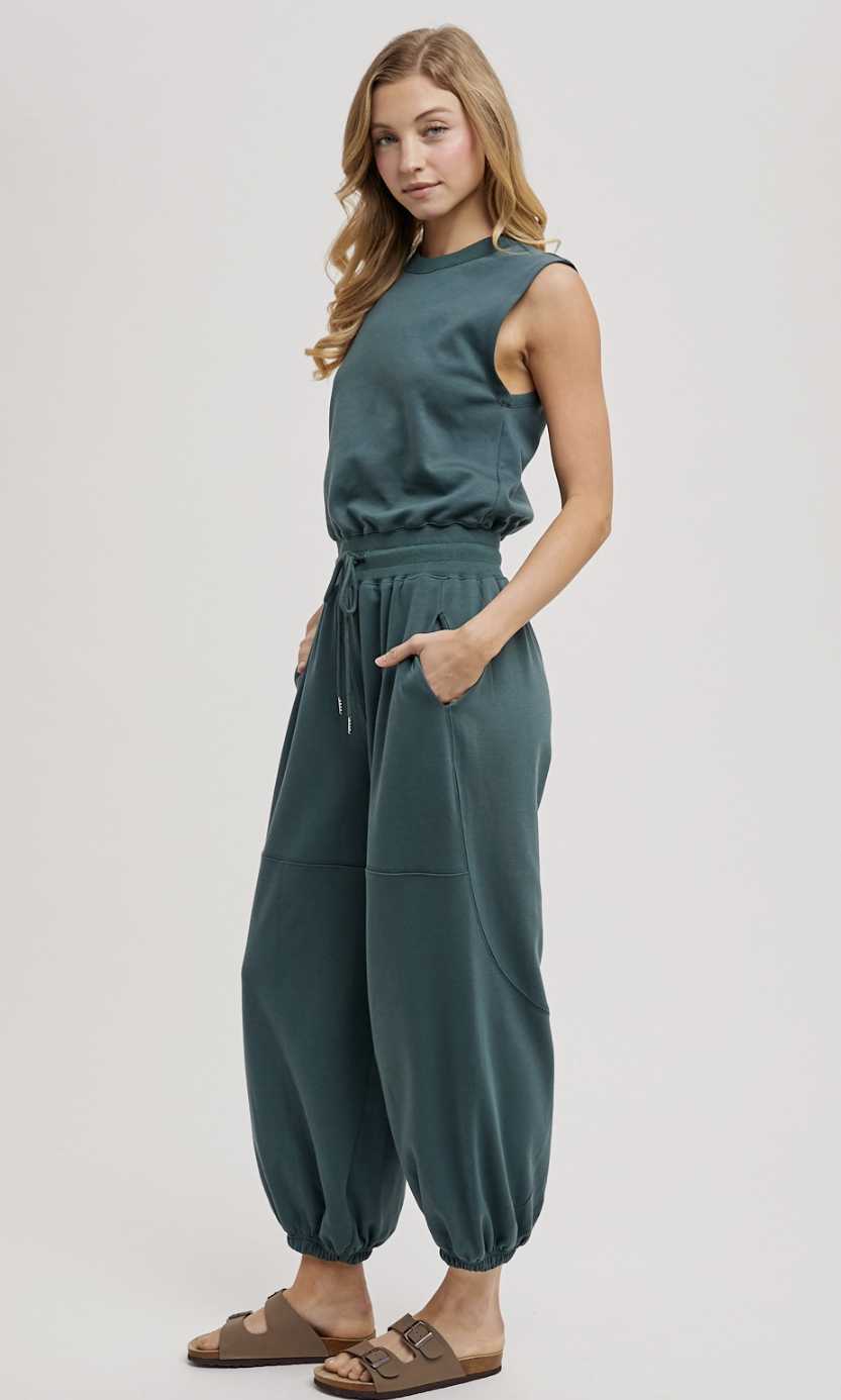 Drawstring Waist Sleeveless Jumpsuit