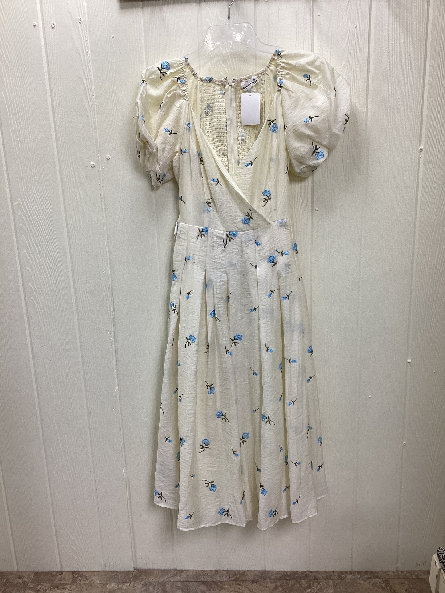 Blue and Ivory Floral Tea Length Dress