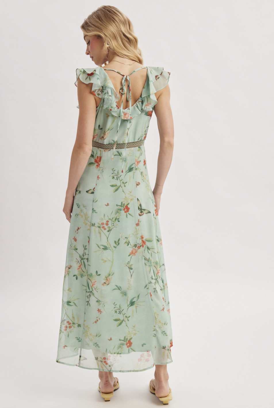 Floral Print Tie Back Maxi Dress