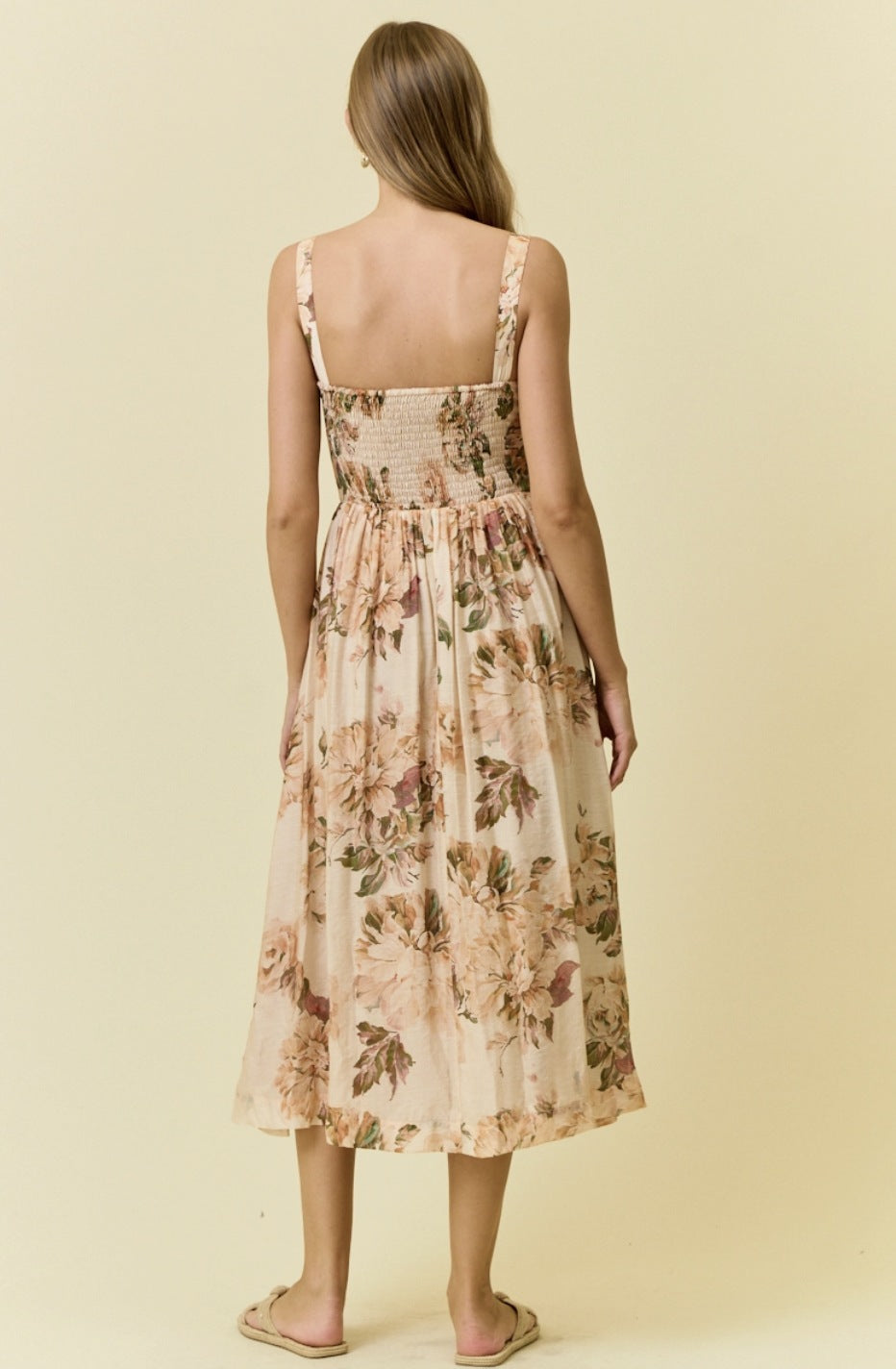 Floral Silky Woven Waist Midi Dress