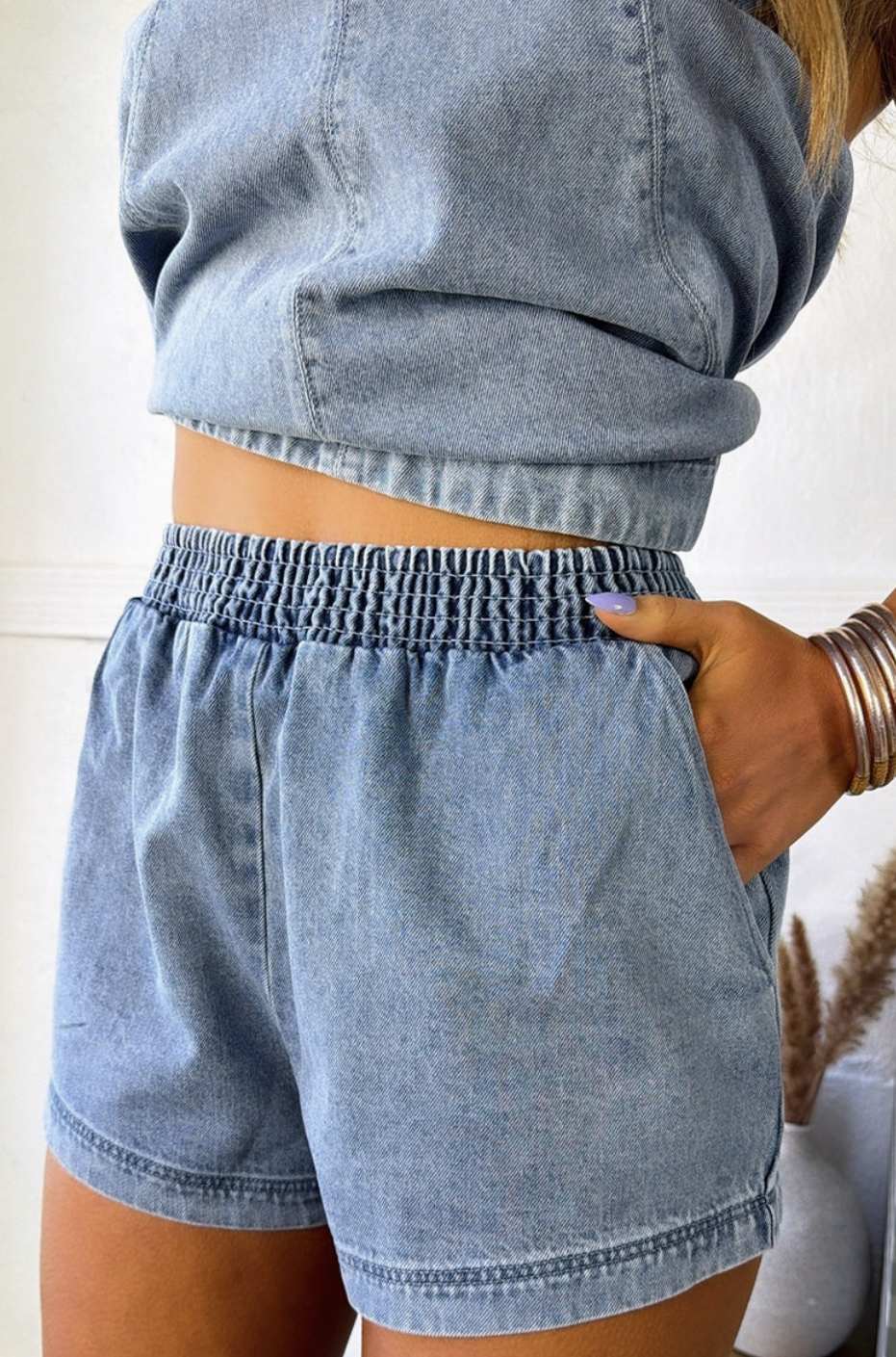 Flowy Lined Denim Style Short Set