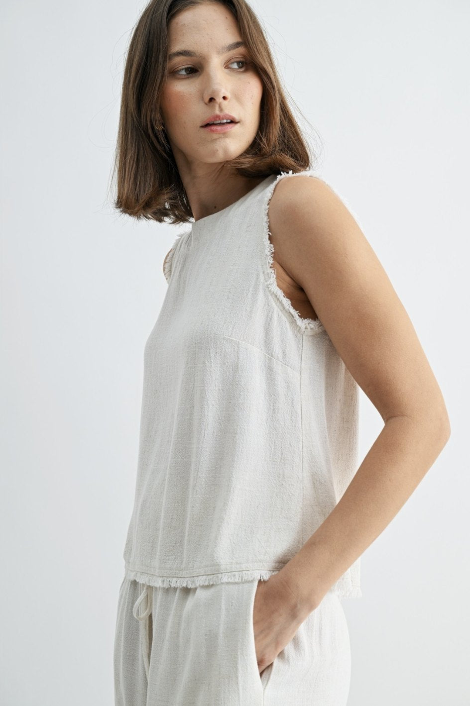 Fray Detail Back Button Shirt