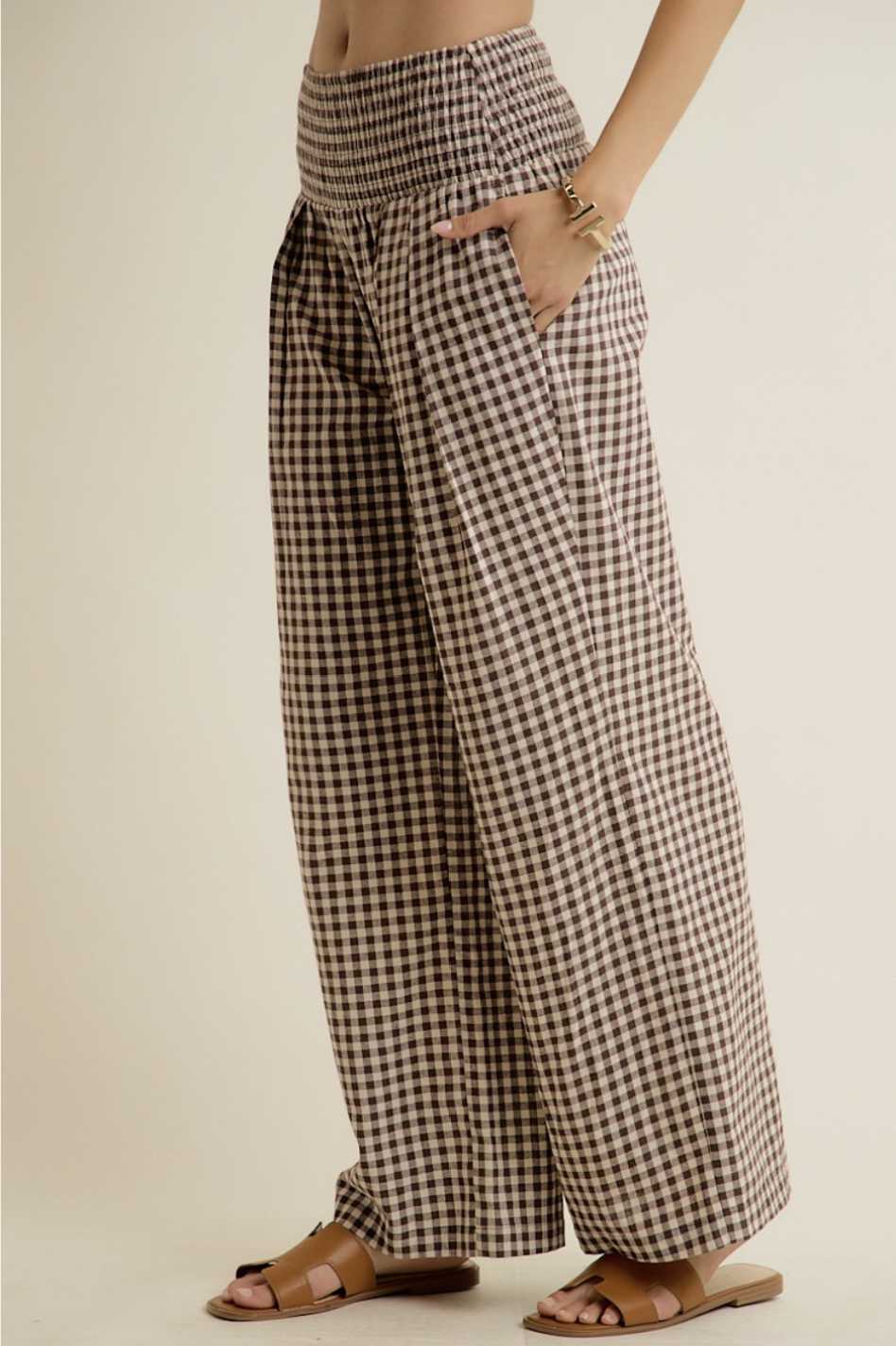 Gingham Smock Waist Pocket Pants