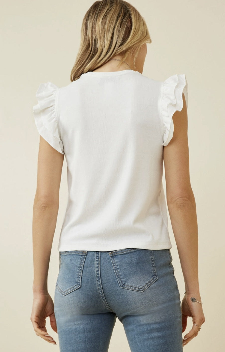 Hayden LA White Ribbed Ruffle Sleeve Shirt