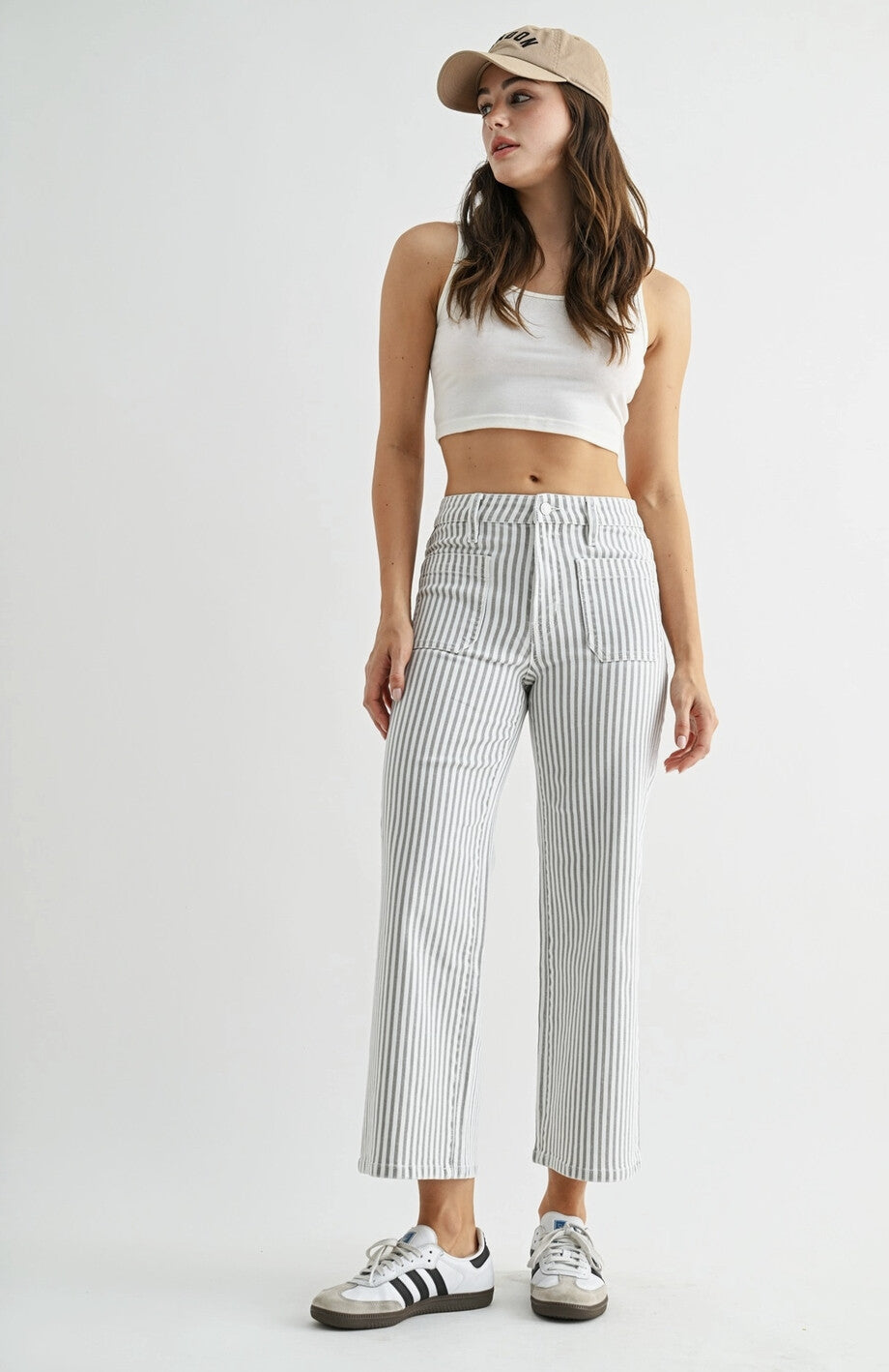 High Rise Wide Leg Crop Stripe Jeans