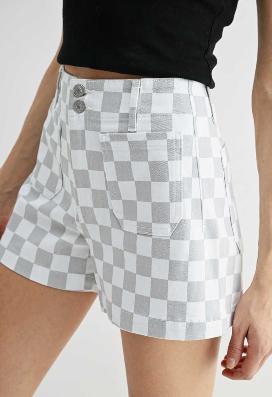 High Rise Chess Double Button Shorts
