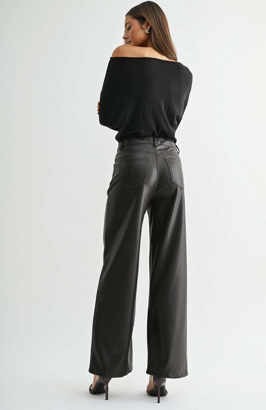High Rise Wide Leg Faux Leather Pants