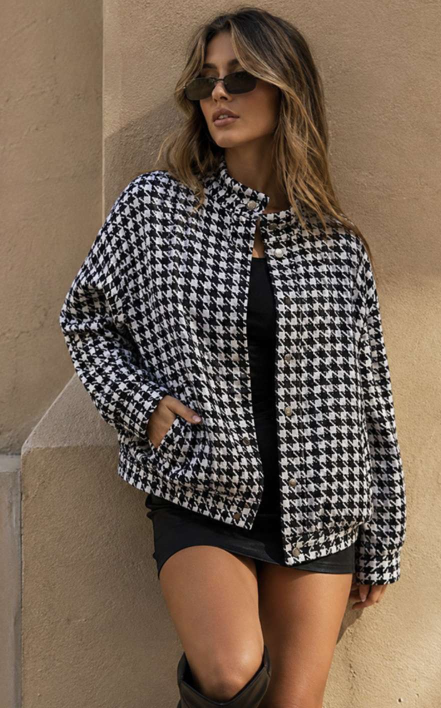 Houndstooth Snap Button Jacket