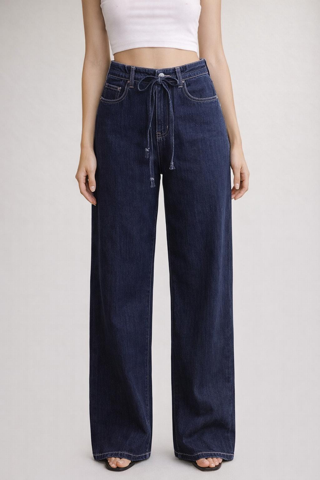 JBD Drawstring Wide Leg Dark Denim Jeans