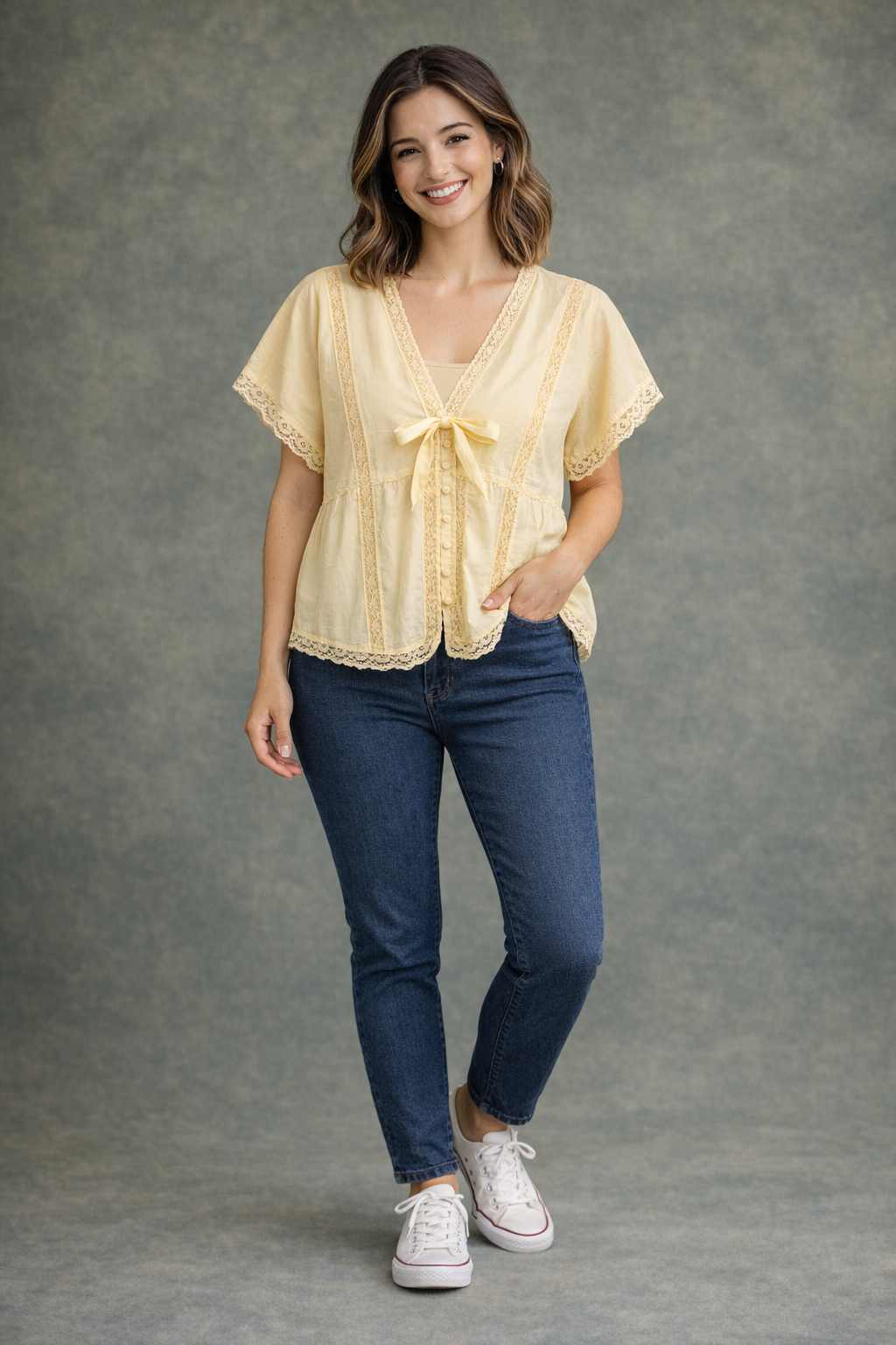 Lace Insert Kimono Blouse