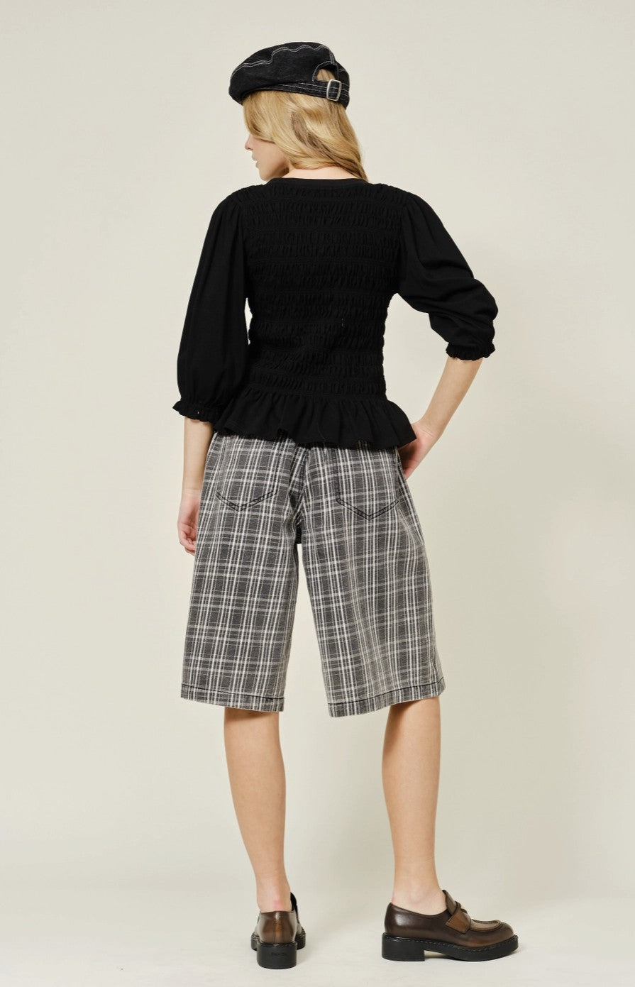 Lace Smocked Quarter Sleeve Knit Top