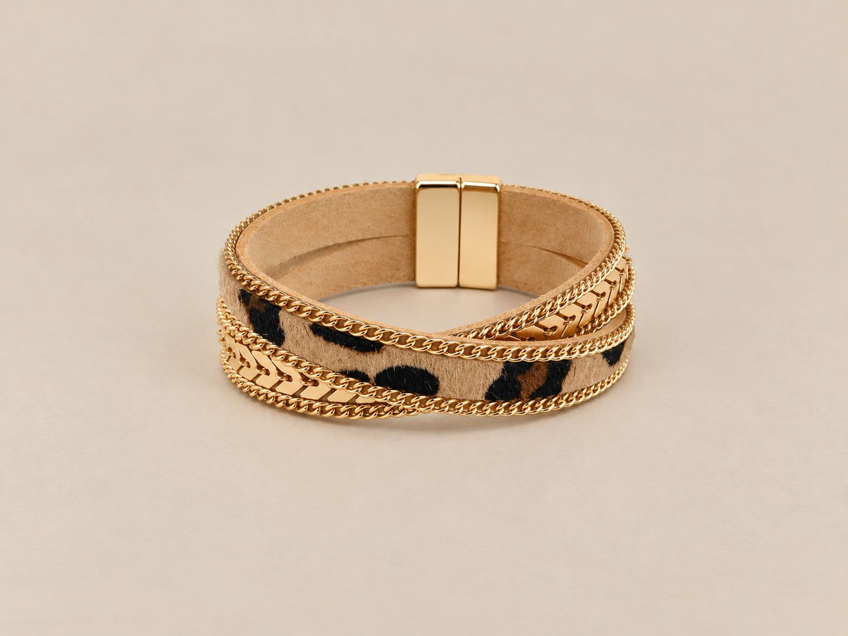 Leopard Print Golden Cross Bracelet