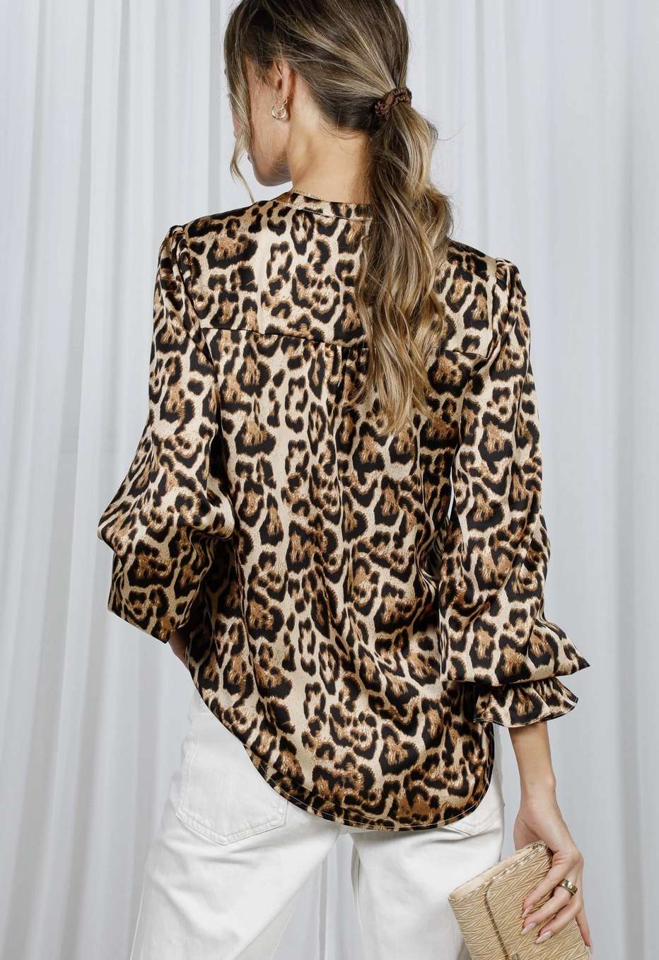 Leopard Print Smocking Detail Top