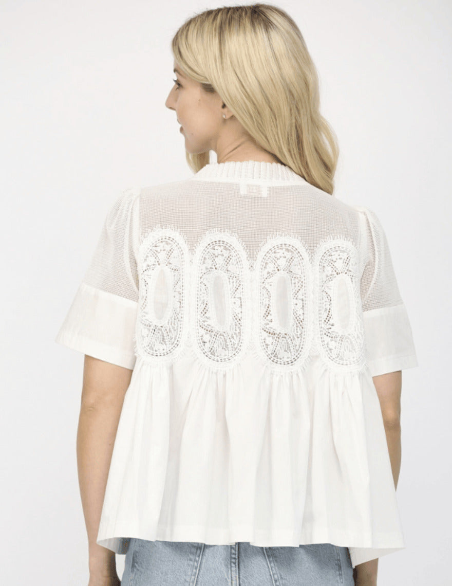 Mesh Combined w/ Applique Blouse