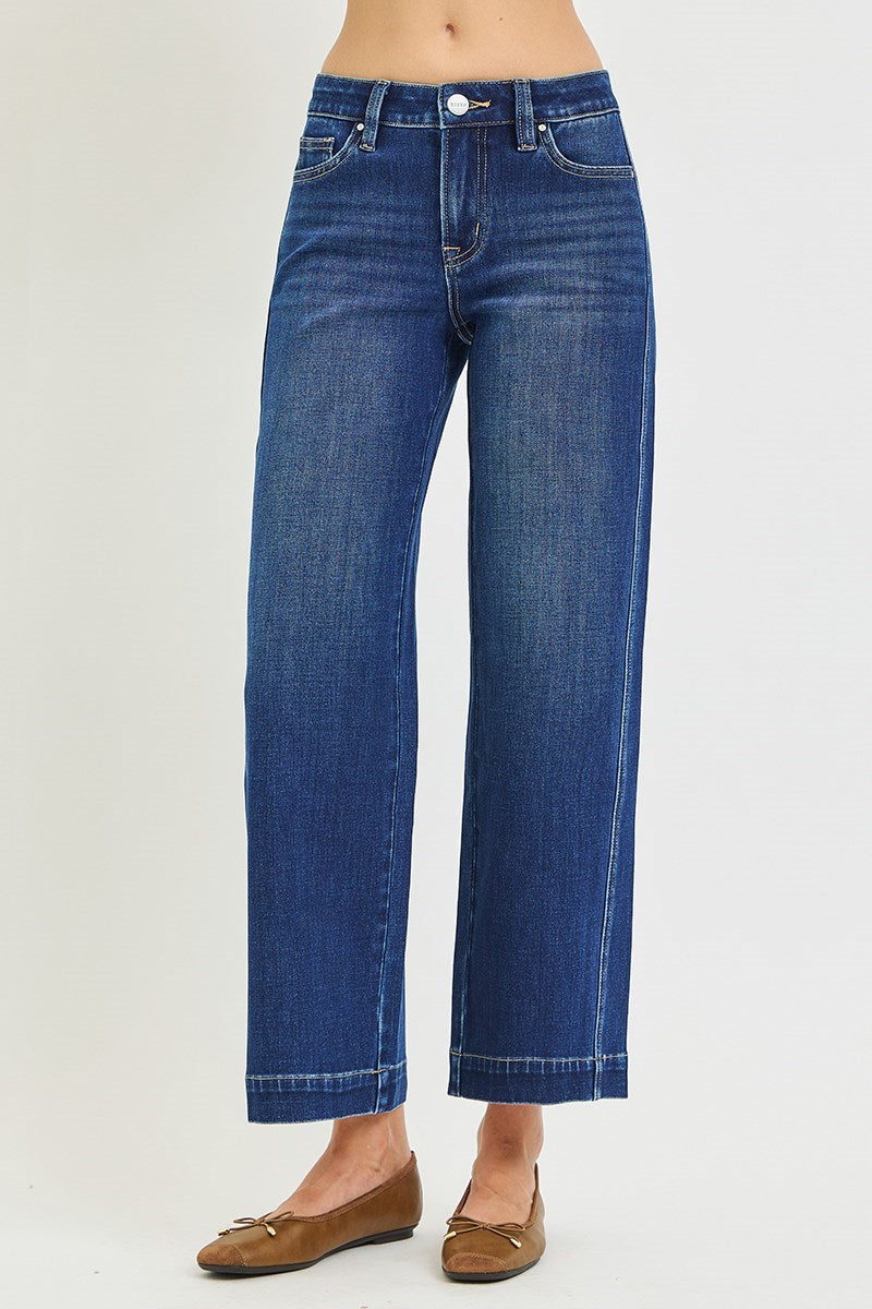 Mid Rise Ankle Wide Leg Stretch Jean