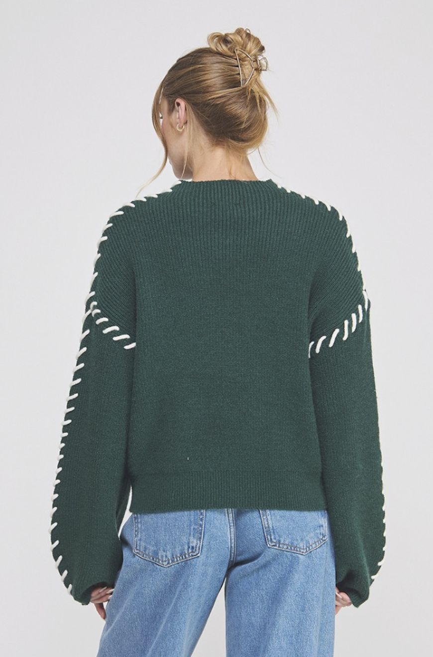 Mock Neck Contrast Stitch Sweater