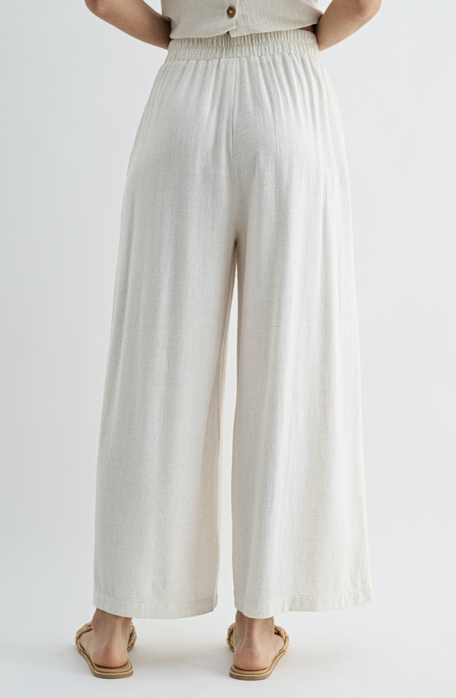 Natural Linen Blend Tie Wide Pants
