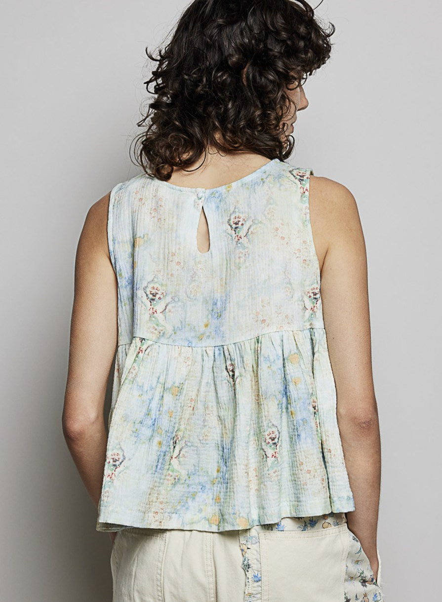Pastel Floral W/ Pleating Tank Top