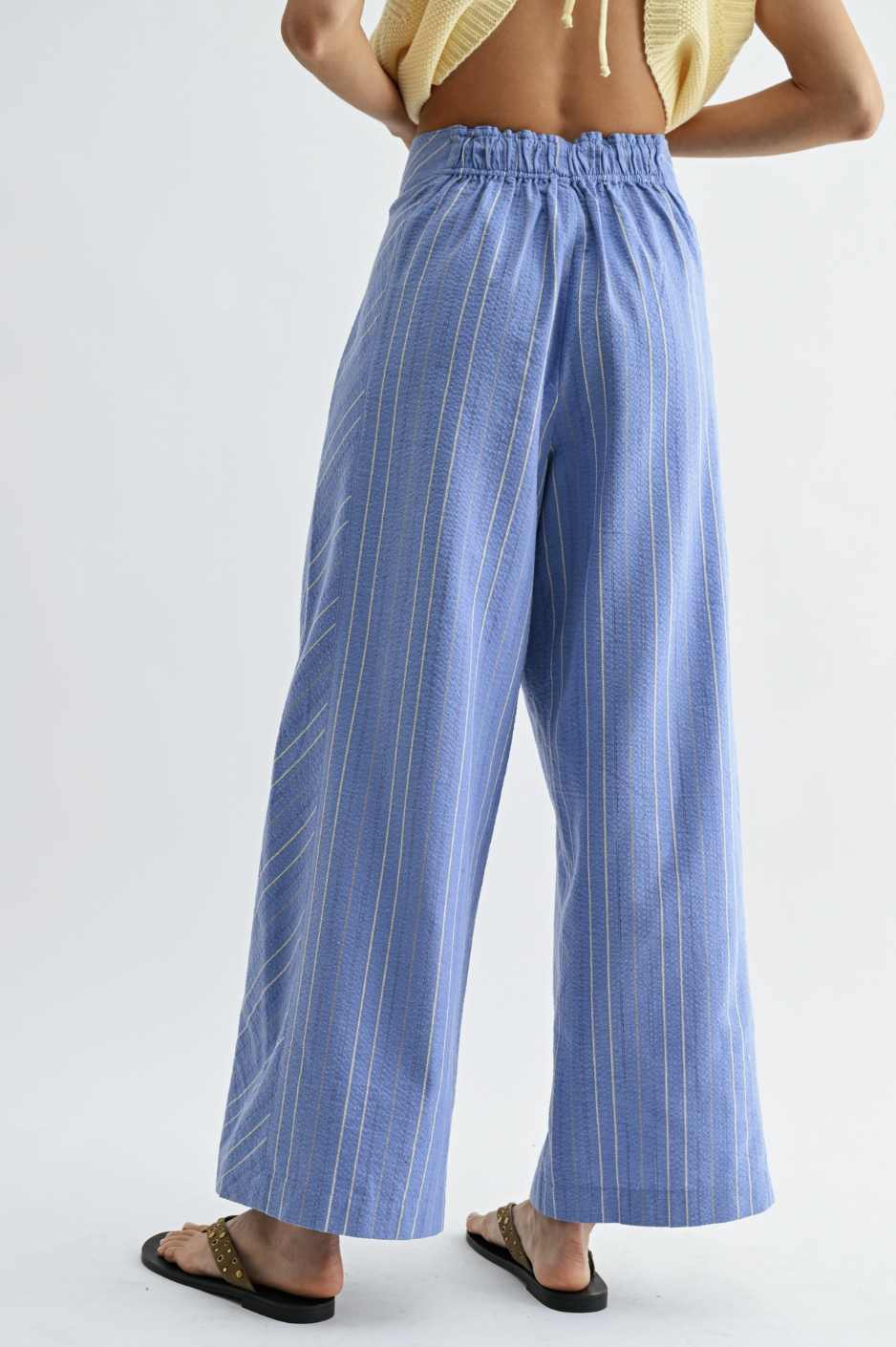 Pinstripe Elastic Wide Leg Trousers
