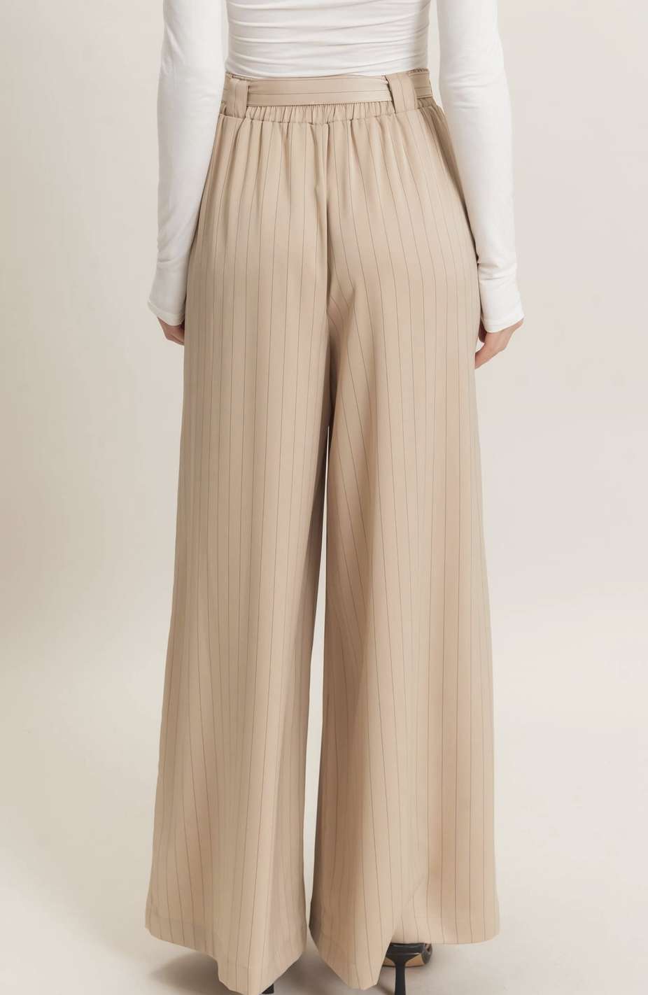 Pinstripe Tie Waist Wide Leg Pants