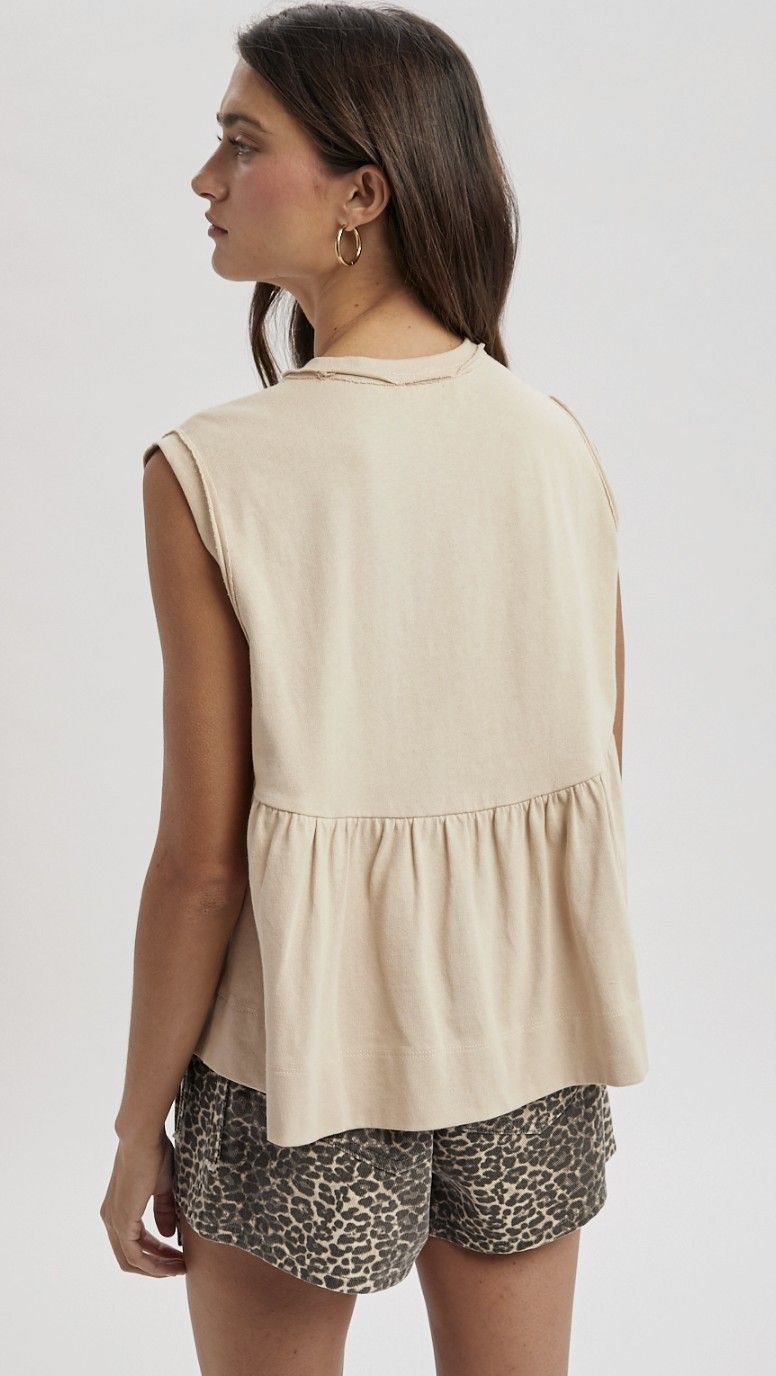 Pleated Round Neck Knit Tank Top