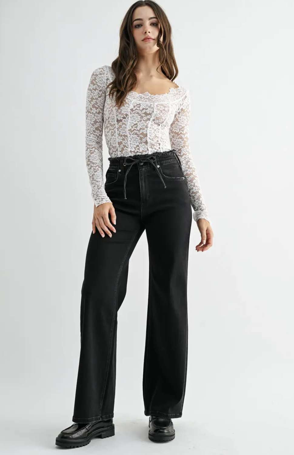 Raw Edge Waistband High Rise Jeans