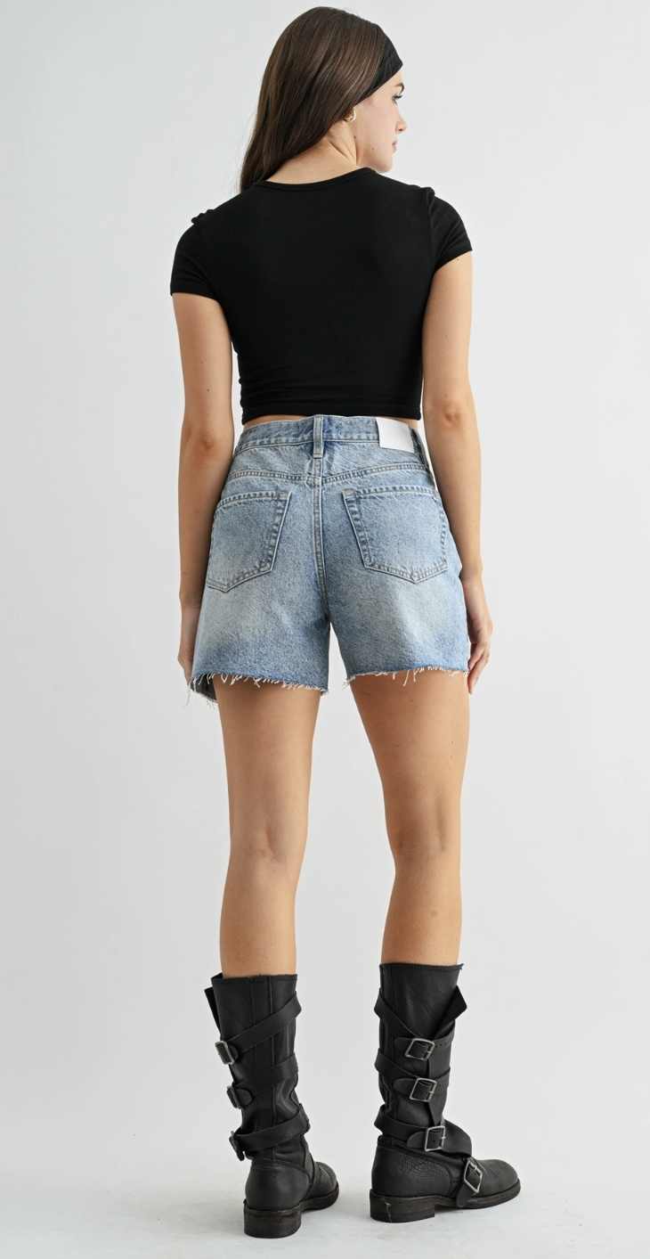Raw Hem High Rise Button Up Shorts