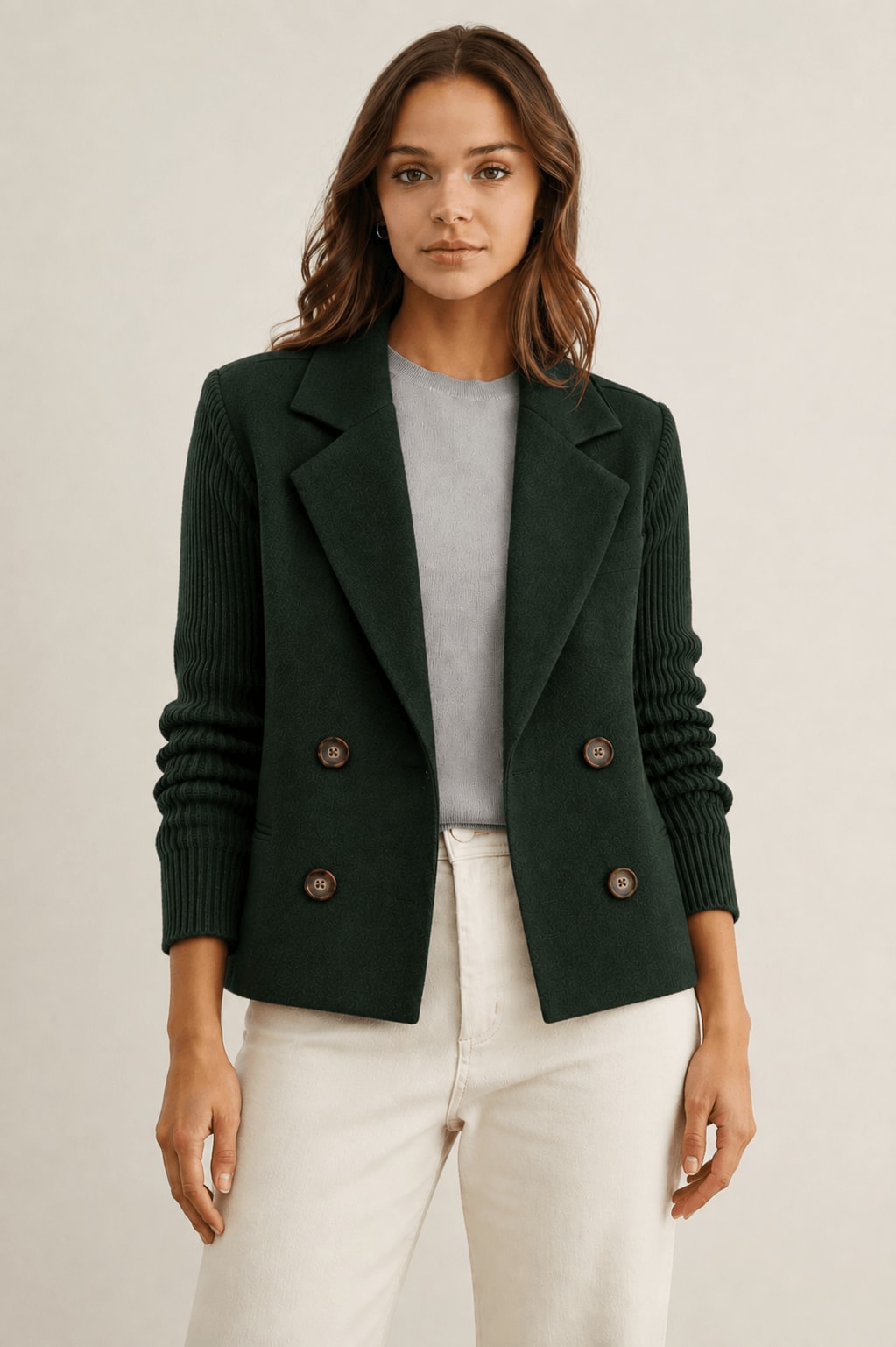 Ribbed Sleeve Buttoned Blazer