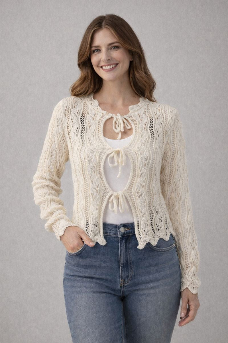 Ribbon Tie Crochet Sweater