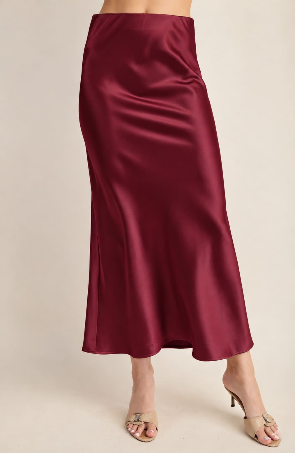 Satin Midi Waist Elastic Band Skirt