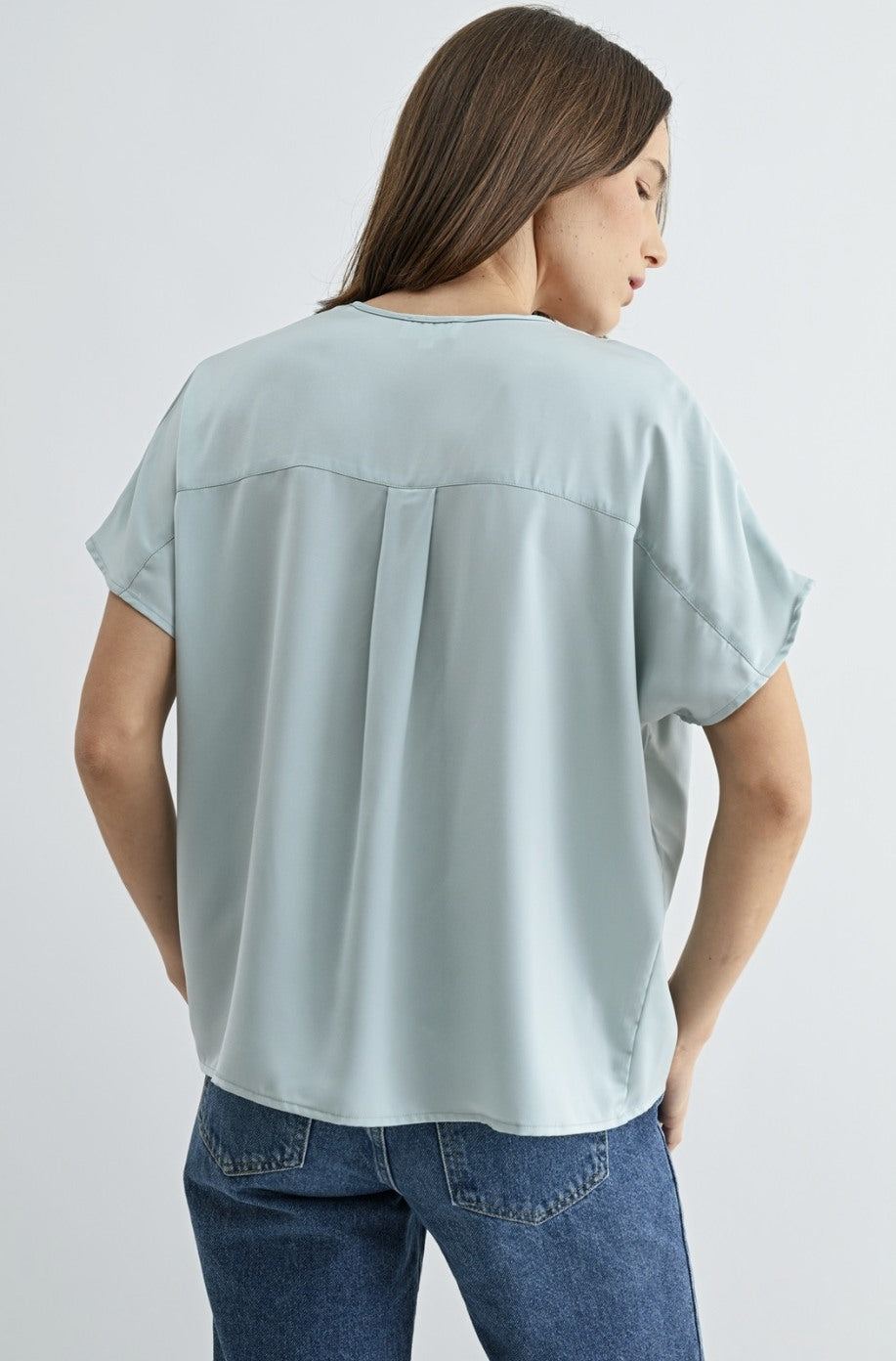 Satin Split Neck W/ Tie Blouse