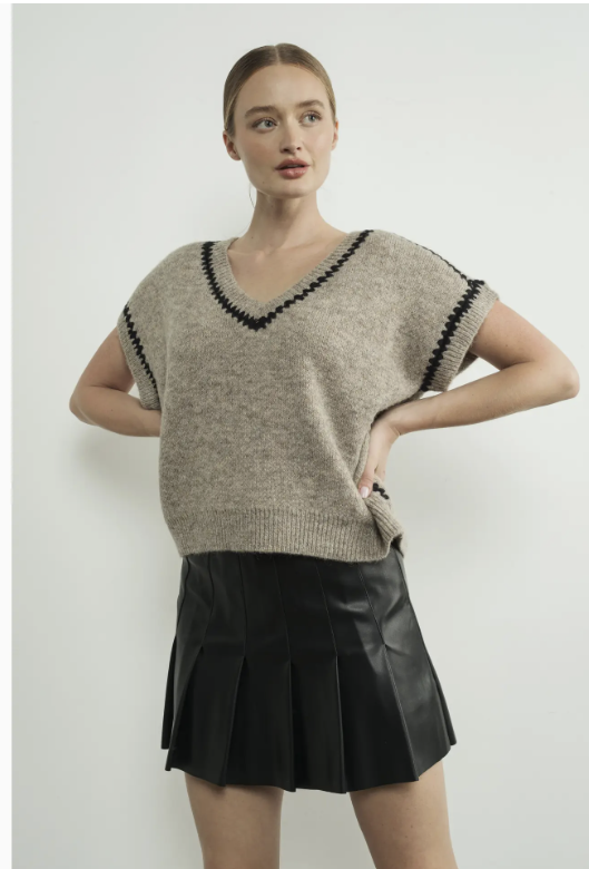 Oatmeal Embroidered Sweater Vest