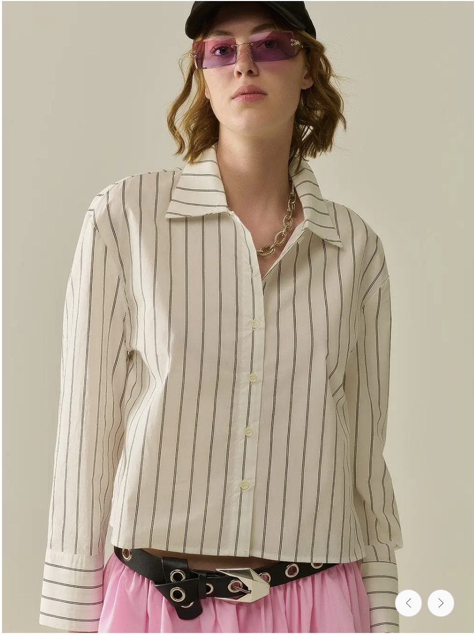 Cropped Striped Poplin Blouse White