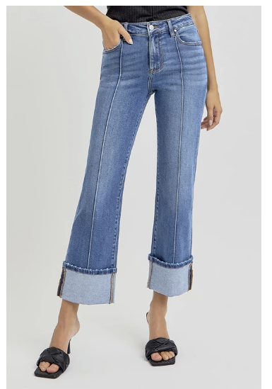 High Rise Ankle Straight Wide Cuff