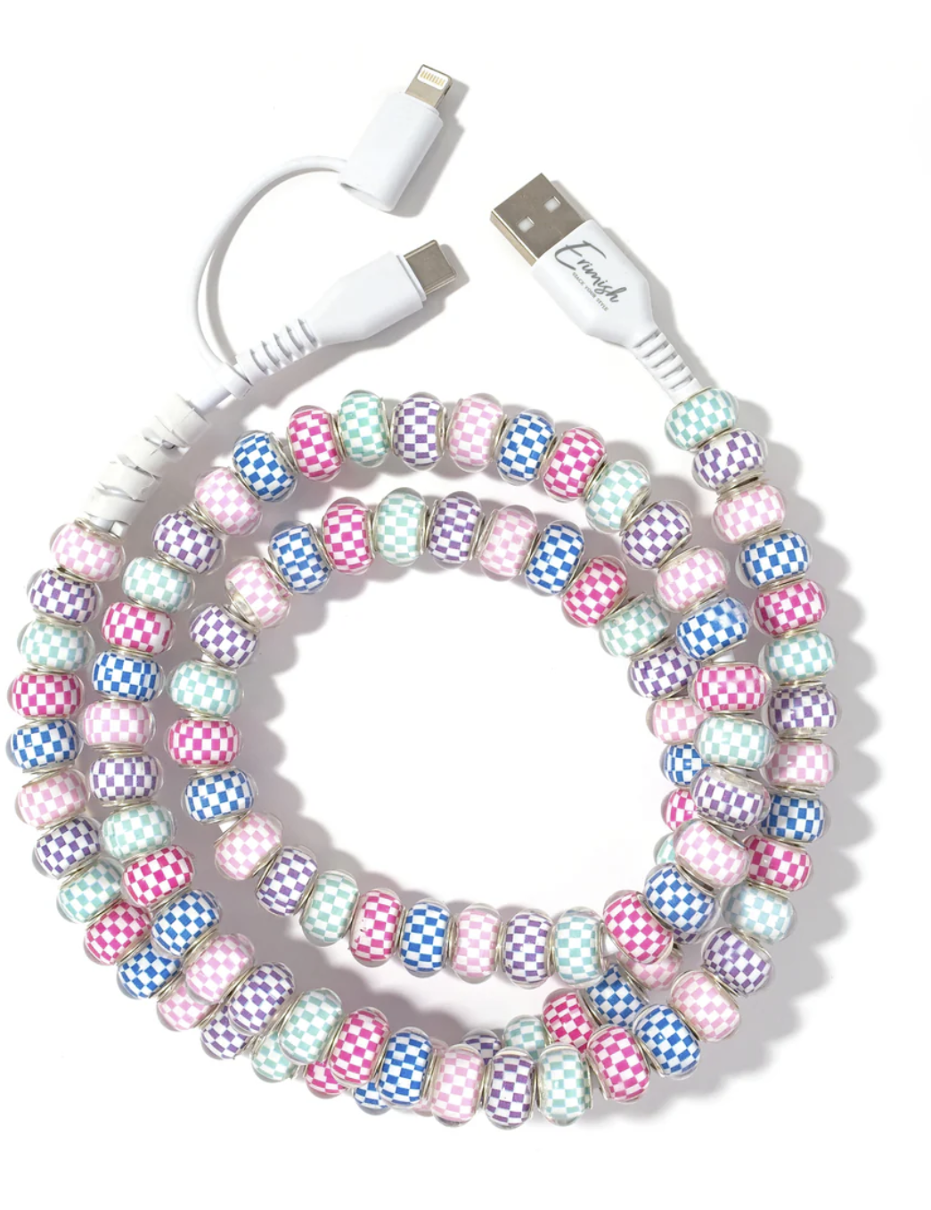 Beaded Phone Charger Checkered Multi