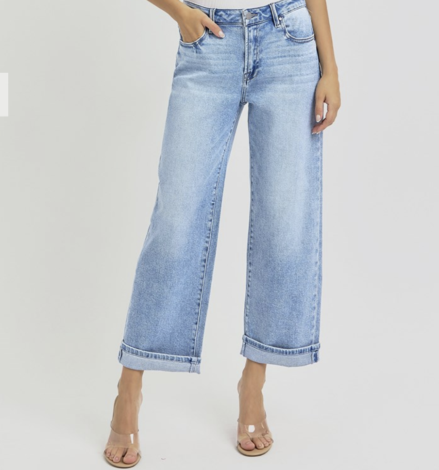 Mid Rise Ankle Boyfriend Cuffed Jeans