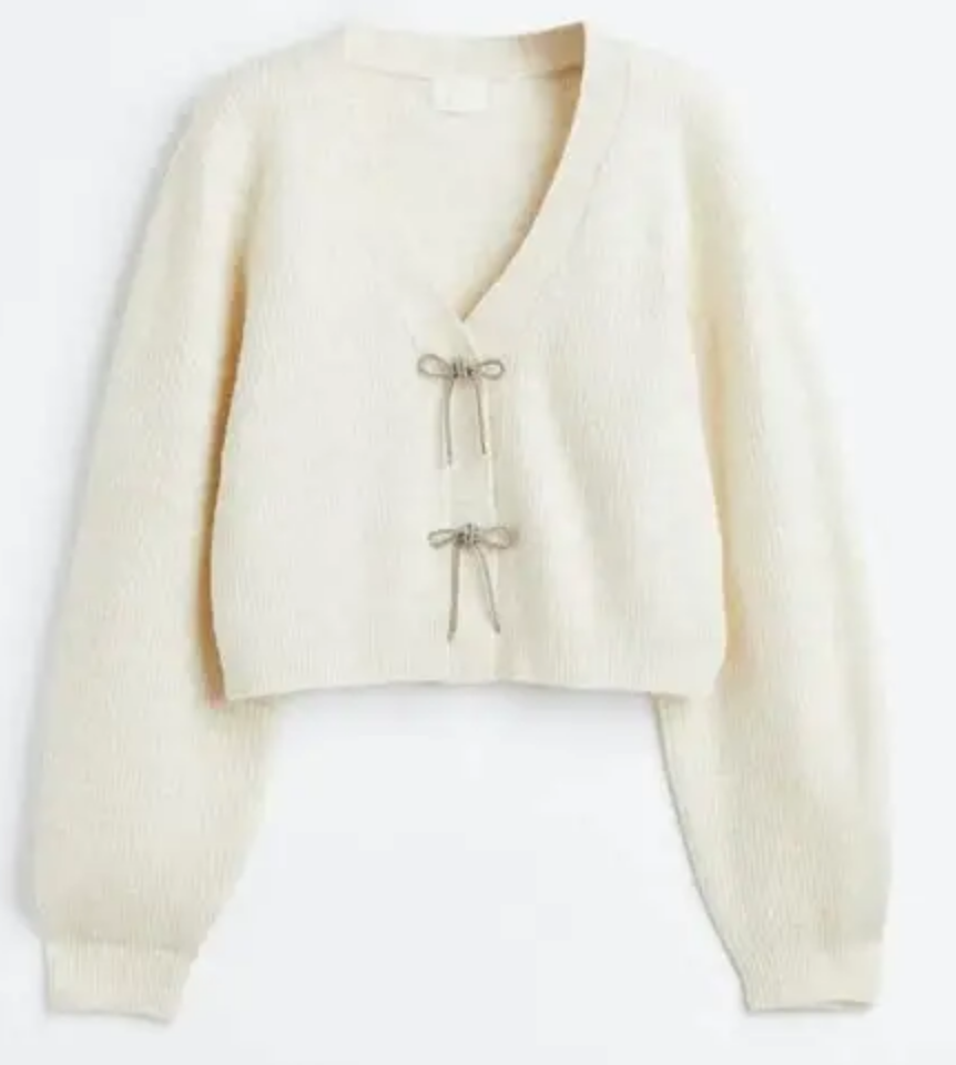 Cardigan Front Jewel Bow